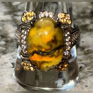 Vintage Sterling Silver Bumblebee Jasper & Citrine Statement Ring